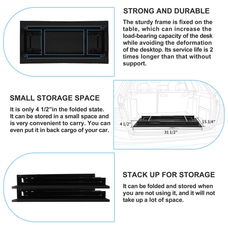 Need Folding Desk - 31 1/2" No Assembly Foldable Small Computer Table,Sturdy and Heavy Duty Writing Desk for Small Spaces, Black&Black Frame - Image 5